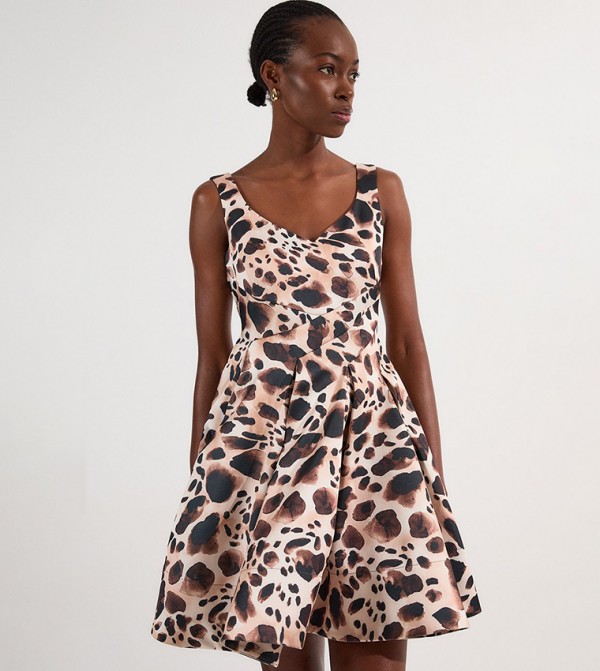 Viscose Animal Print Tailored Prom Mini Dress