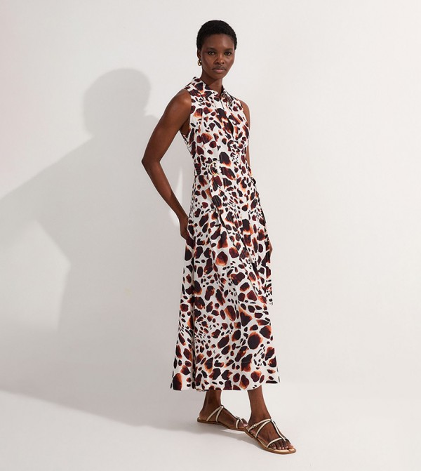 Premium Viscose Linen Topstitch Halter Neck Woven Midi Dress With D Ring Detail