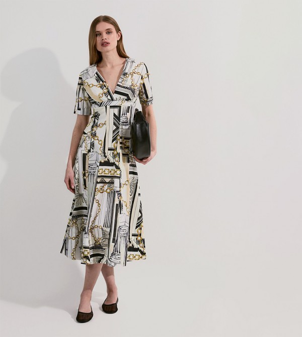 Roma Print Sateen Full Skirt Midi Dress