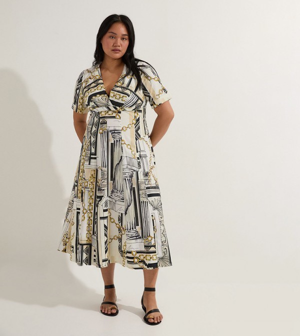 Curve Roma Print Sateen Full Skirt Midi Dress