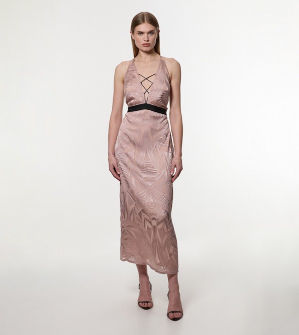 Amelia Graham Lace-Up Detail Midi Dress