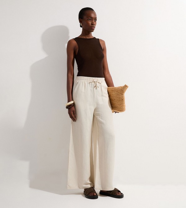 Tie Waist Wide Leg Trousers