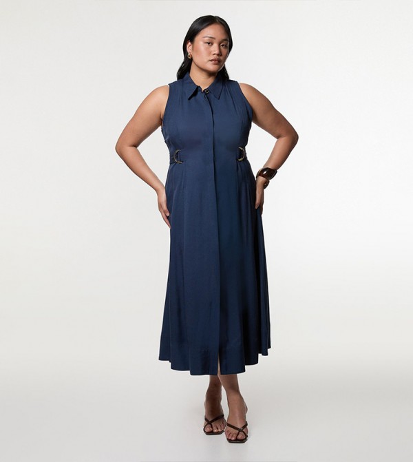 Curve Viscose Linen Halter Neck Woven Midi Dress