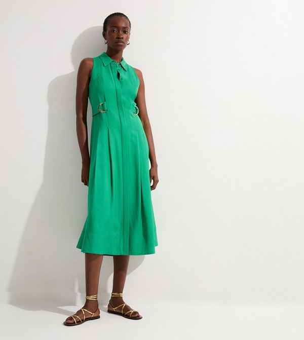 Petite Topstitch Halterneck Midi Dress with D-Ring Detail