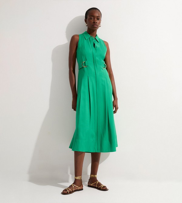 Premium Viscose Linen Halter Neck Woven Midi Dress