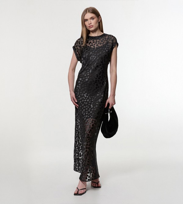 Polka Dot Devore Bias Cut Maxi Dress