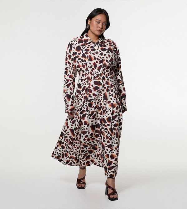 Curve Premium Viscose Linen Woven Shirt Dress