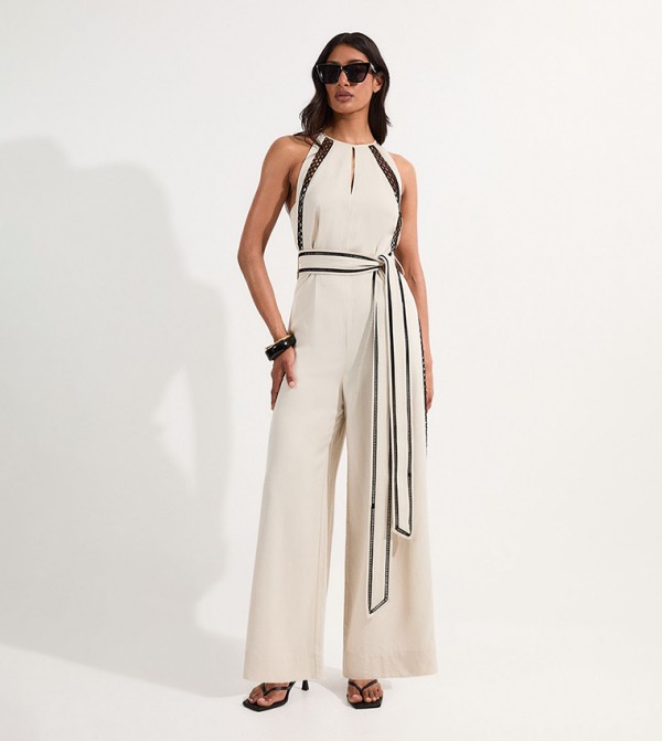 Buy Karen Millen Premium Tailored Belted Wide Leg Jumpsuit