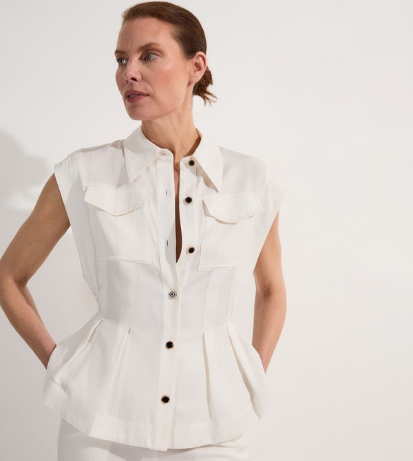 Tall Premium Viscose Linen Waist Seam Detail Shirt