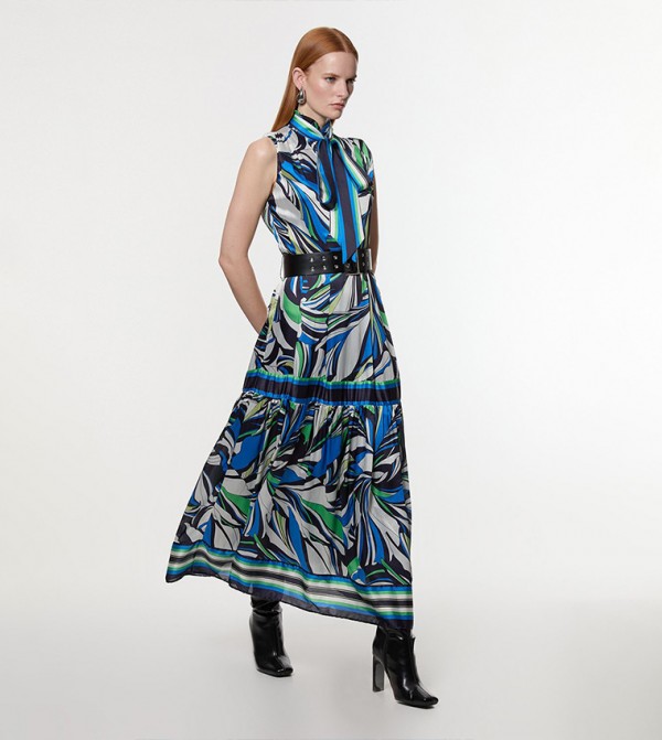 Floral Printed Woven Sleeveless Over Midi Dress