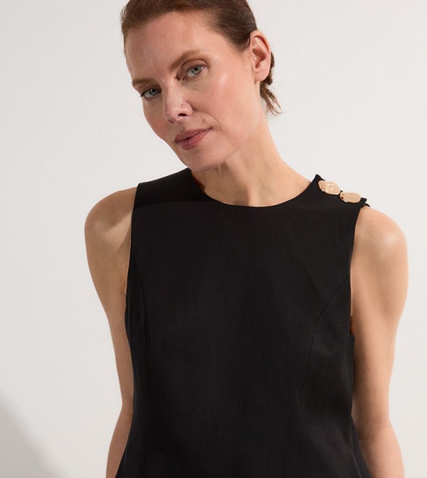 Viscose Linen Tailored Button Shell Sleeveless Top