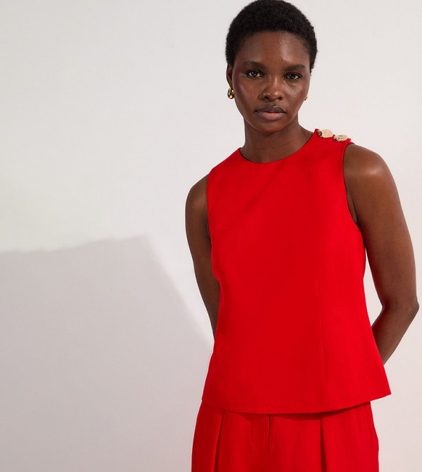 Viscose Linen Tailored Button Shell Sleeveless Top