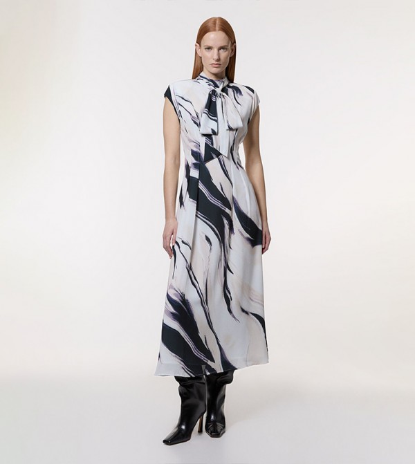 Printed Georgette Pleated Woven Maxi Dress