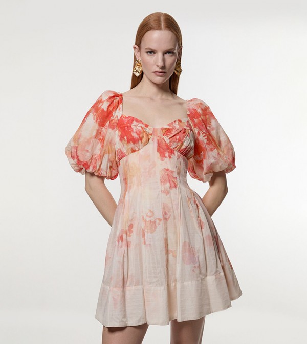 Silk Cotton Trailing Floral Mini Dress