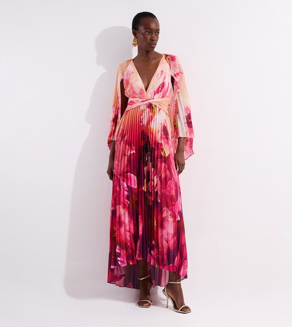 Petite Ombre Floral Soft Pleated Maxi Dress