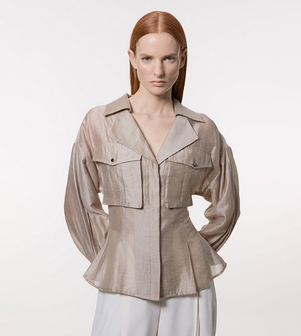 Organdie Slub Utility Pocket Detail Top