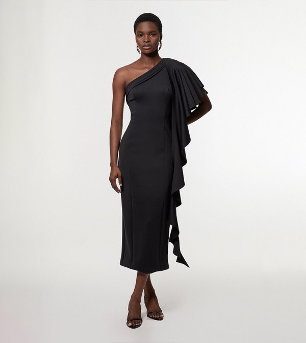 Scuba Ruffle Woven Midi Dress