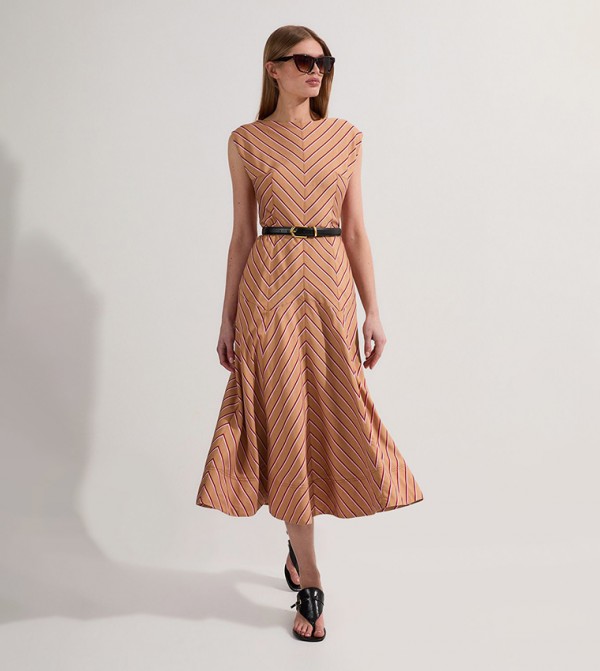 Striped Flared Midi Dress