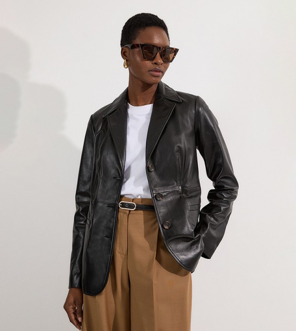 Leather Single Breasted Blazer