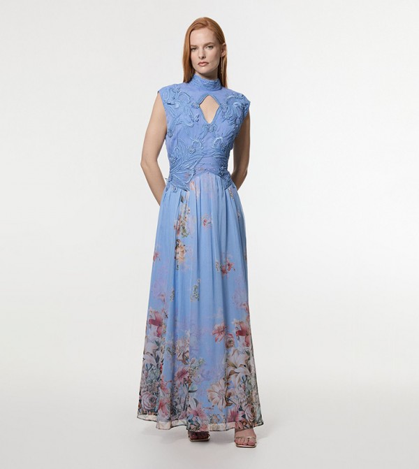 Floral Applique Lace Maxi Dress