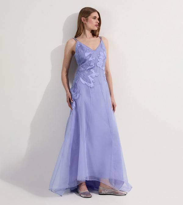 Satin Appliqued Woven Maxi Dress