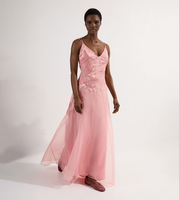 Satin Appliqued Woven Maxi Dress