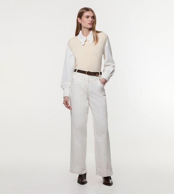 Contrast Stitch Detail Wide Fit Jeans