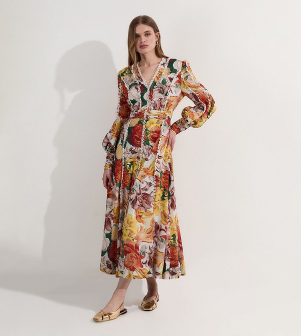 Petite Trailing Floral Print Plunge Maxi Dress