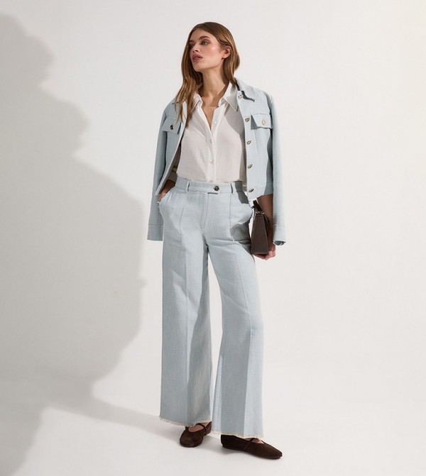 Petite Tweed Tailored Straight Fit Trousers