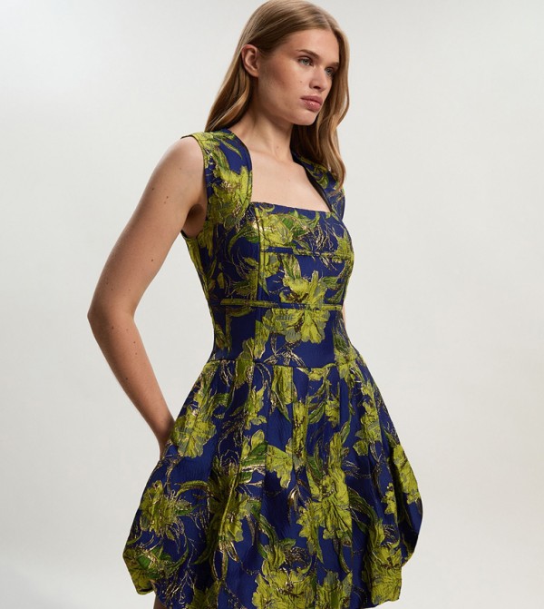 Tall Floral Jacquard Tailored Mini Dress