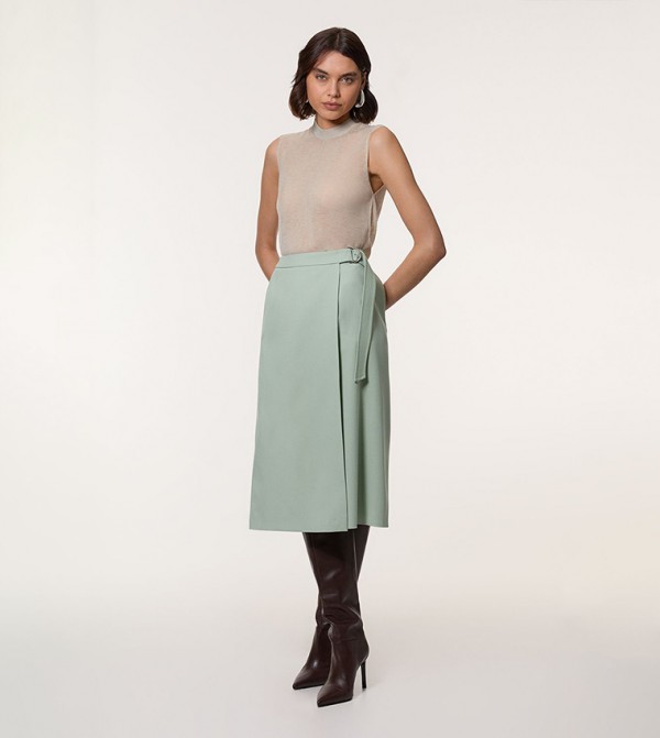 Soft Tailored Wrap A Line Midi Skirt