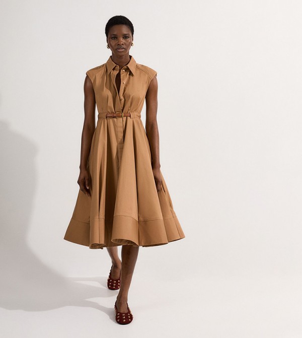Belted Collared Full Midi Dress