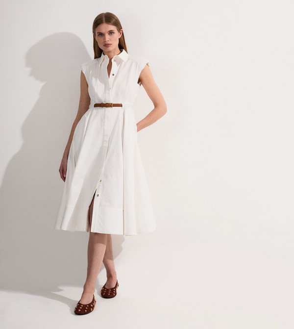 Belted Collared Full Midi Dress