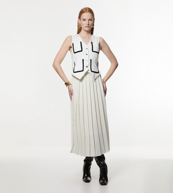 Sleeveless Pleated Tipped Tailored Midaxi Dress