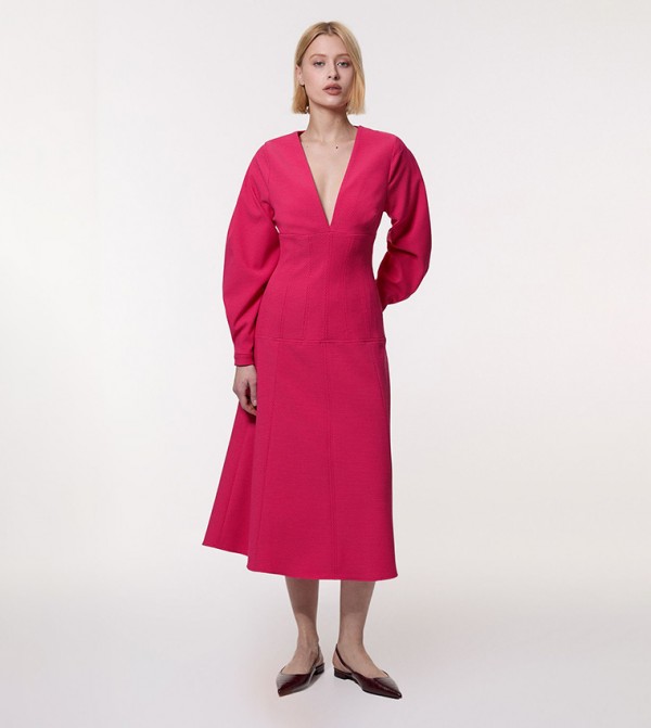 Textured Tailored Dropped Waist Sleeves Midaxi Dress