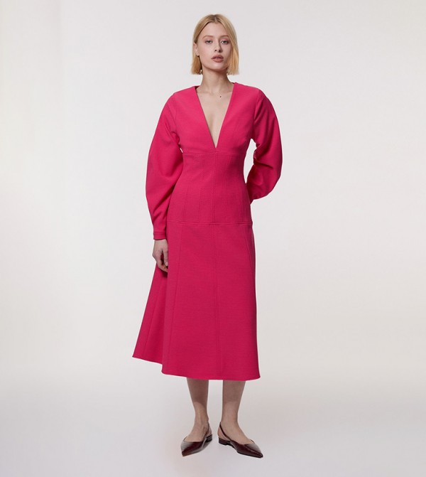 Petite Textured V-Neck Midi Dress