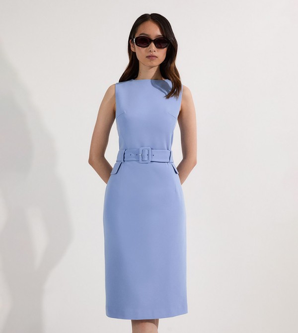 Petite Belted Tailored Midi Dress