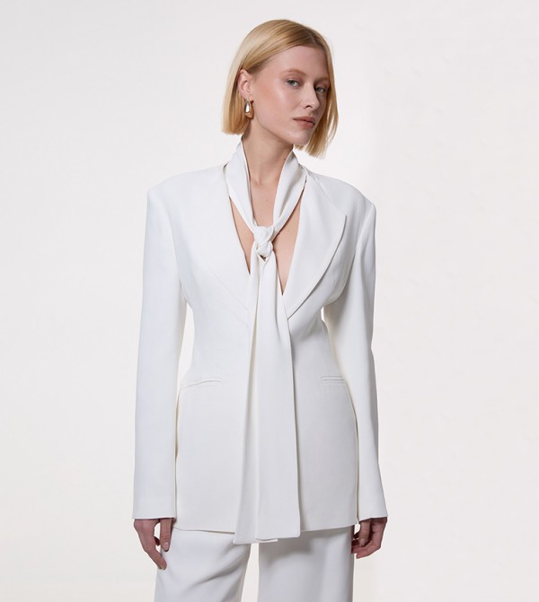 Viscose Tie Neck Tailored Blazer