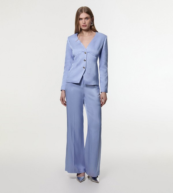 Premium Viscose Linen Tailored Wide Leg Trousers