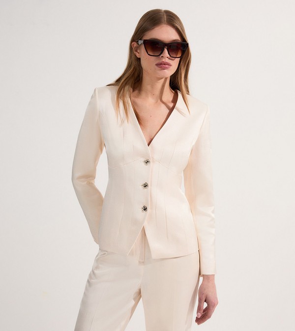 Premium Linen Tailored Darted Single Breasted Jacket