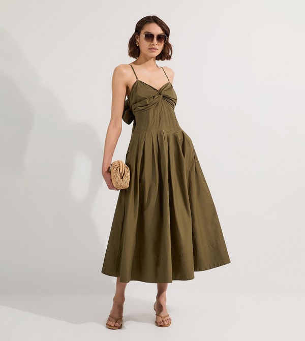 Poplin Maxi Strapless Sundress with Bow Tie At Back
