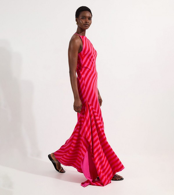 Fluid Striped Halterneck Midi Dress
