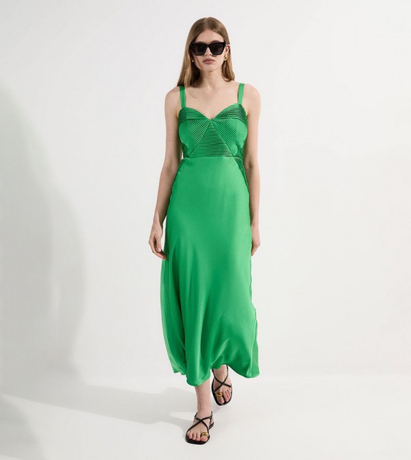 Pleated Corset Detail Maxi Dress