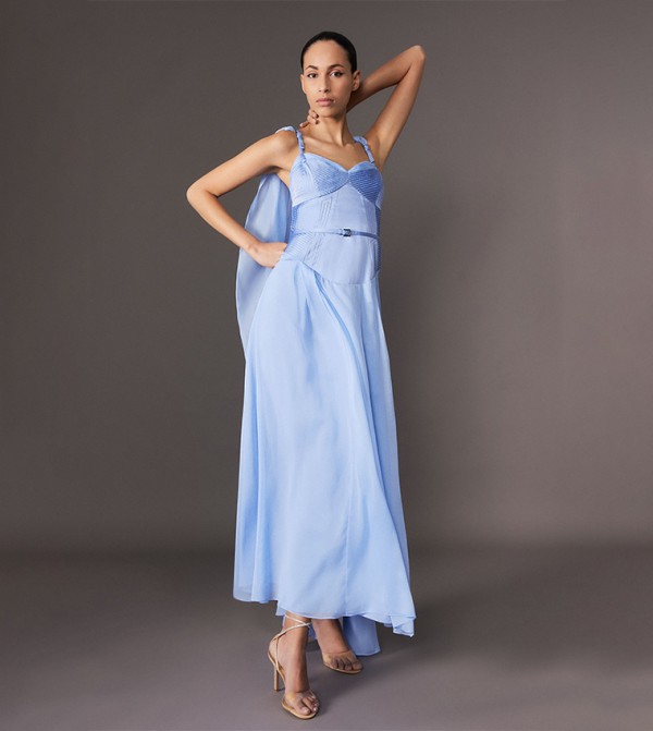 Corset Detail Georgette Cape Maxi Dress