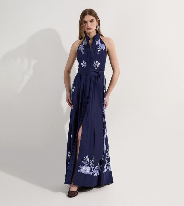 Petite Rose Embroidered Cotton Voile Maxi Dress