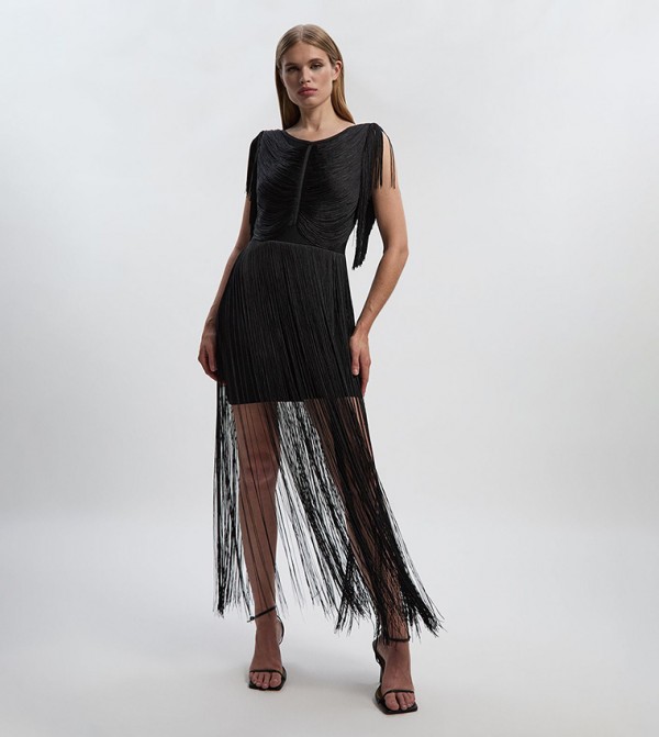 Maxi Draped Fringe Knitted Mini Dress