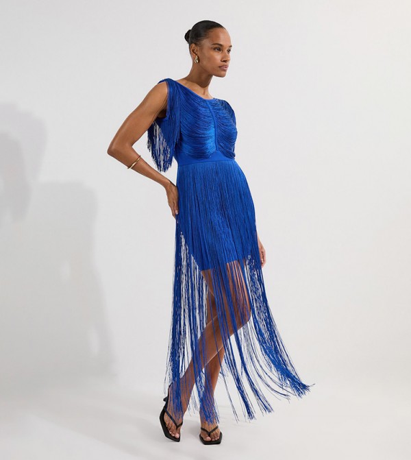 Maxi Draped Fringe Knitted Mini Dress