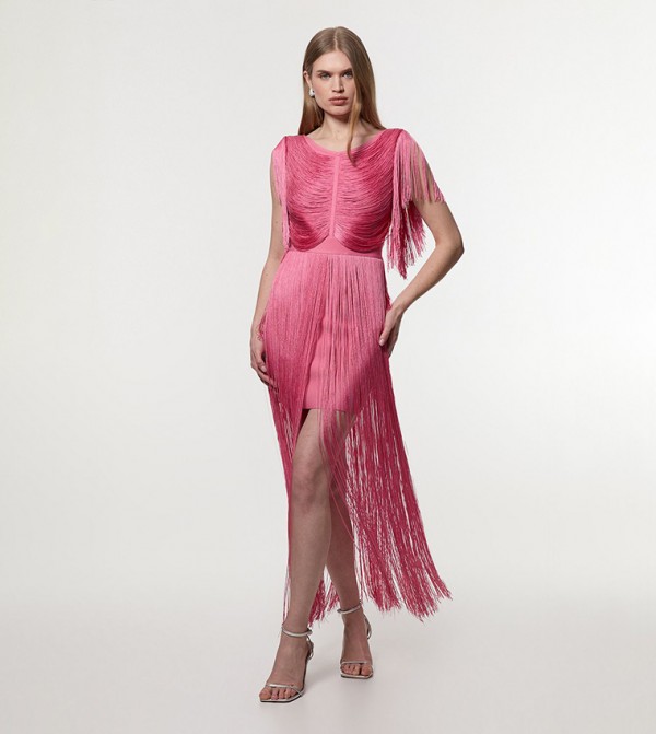 Maxi Draped Fringe Knitted Dress
