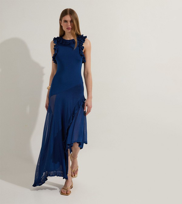 Ruffled Trim Knitted Maxi Dress