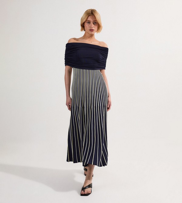 Striped Bardot Knitted Maxi Dress
